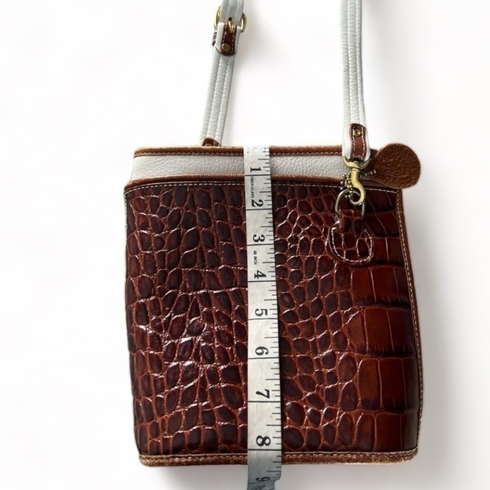 American Exec Brown&White Croc Embossed Leather Adjustable Crossbody Bag - Picture 10 of 11